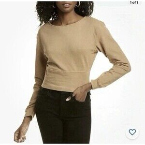 KENDALL + KYLIE Camel Chai Back Cut Out Long Sleeve Sweatshirt Womens XL New $48